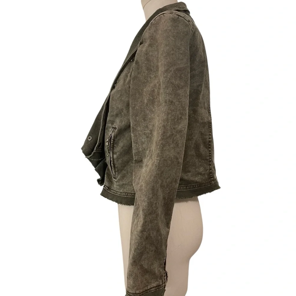 ❤️ Free People Army Green Stretch Twill Moto Collapsing Front Jacket - Picture 6 of 11